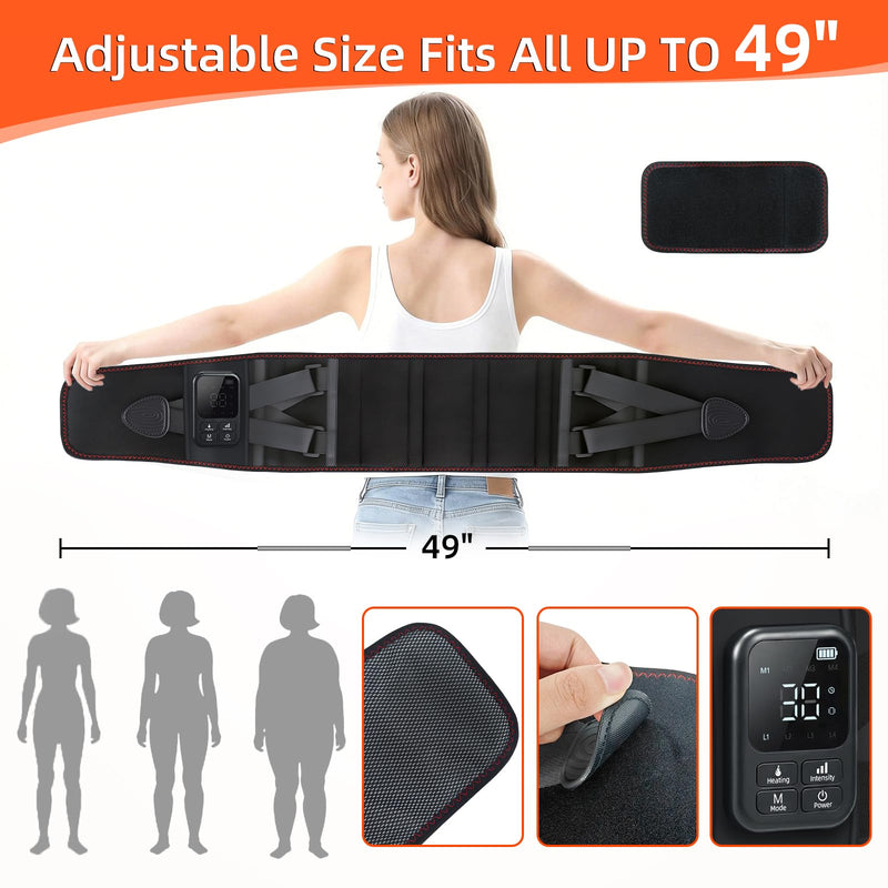 Cordless Heating Massage Belt for Lower Back Soothe Discomfort - 5000mAh Adjustable Heat Therapy Wrap with 4 Vibration Modes - Portable Heating Pad for Muscle Relaxation, Ideal Gift for Men & Women Black