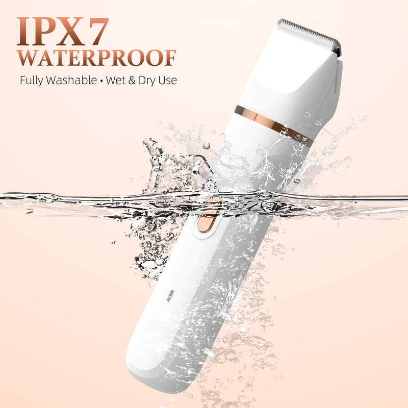 [Australia] - 5-in-1 Bikini Trimmer for Women, IPX7 Waterproof Electric Razors Shaver, Cordless Body Hair Trimmer, Facial & Pubic Hair Removal, Ceramic Blade (White) A-white 