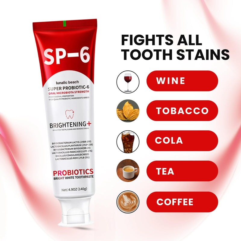 [Australia] - 3PCS SP 6 Toothpaste for Teeth Brightening & Fresh Breath, 6 Probiotics Formula for Gum Health, Fluoride-Free, Mint Fresh Flavor, 4.9 oz (4, Mint) 