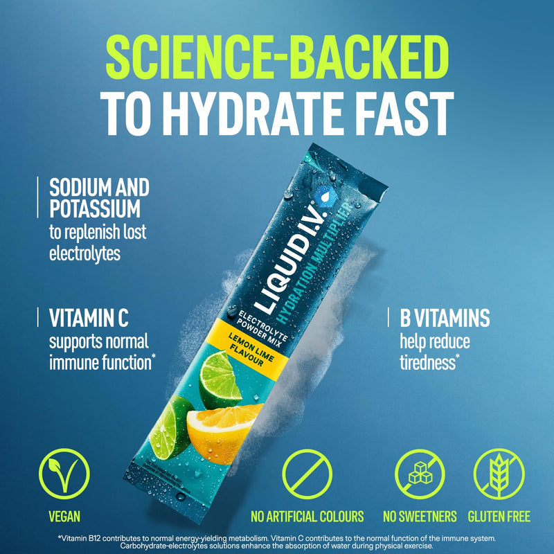Liquid I.V. Hydration Multiplier Electrolyte Powder Pack, Lemon Lime, Passionfruit & Strawberry, Electrolytes With 7 Vitamins & Minerals For Fast Hydration & Energy, Vegan and Gluten Free, 18 Sachets Variety Pack 6 Sticks (Pack of 3)
