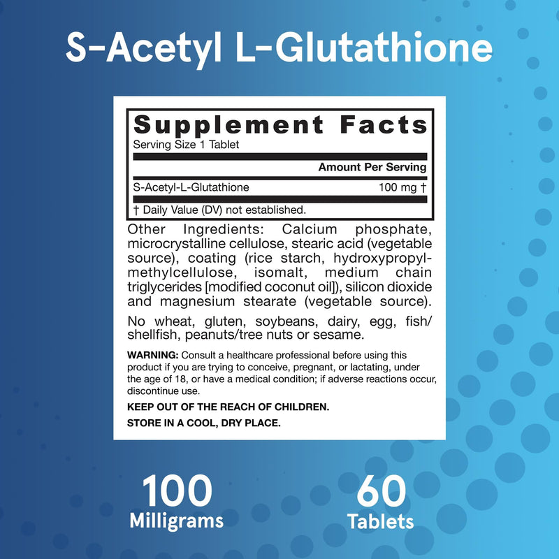 [Australia] - Jarrow Formulas S-Acetyl L-Glutathione Tablets - 100 mg - 60 Count - Dietary Supplement - Stable Form of L-Glutathione - for Antioxidant Support and Detoxification - Non-GMO - Gluten Free 