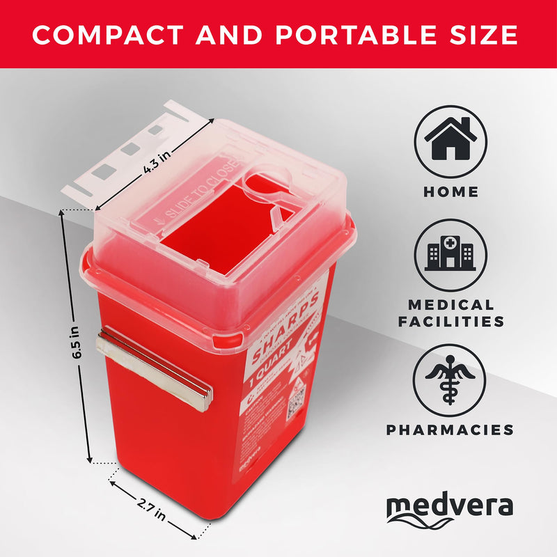 [Australia] - Disposable Sharps Container with Magnet for Easy Mounting, Leak-Proof, Portable, Wall-Mountable, Self Fasteners, 1 Quart for Needles and Syringes, Safe Medical Supplies, Travel Size Biohazard 1PK (1 Quarts) 