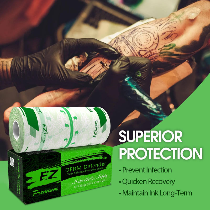 skin & Tattoo Cover - Roll (6 inch x 10.9 yd) - Tattoo Aftercare Waterproof Bandage Adhesive Healing Wrap for Skin Recovery 6 Inch X 10.9 Yard