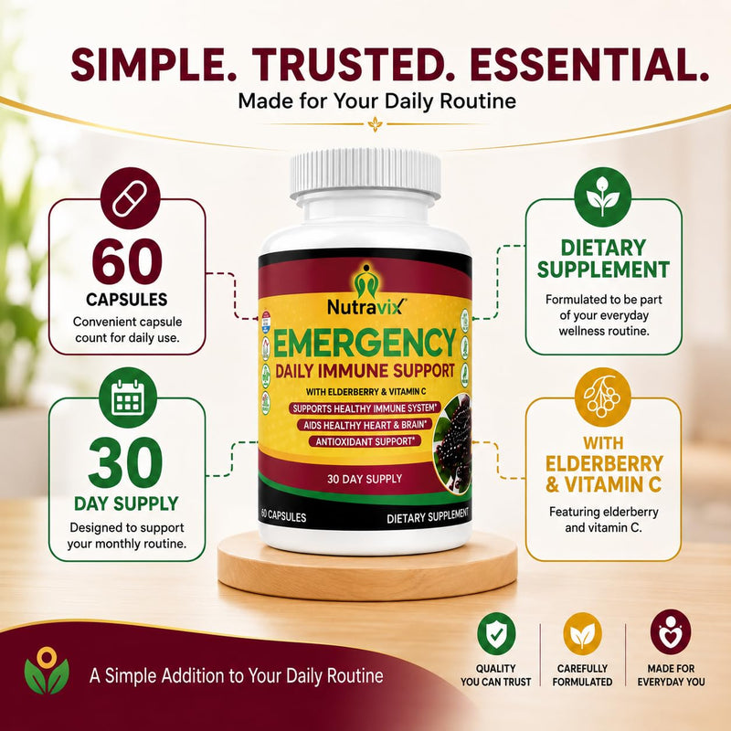 Elderberry Immune Support Supplement 300mg, Sambucus Nigra Black Elderberry Capsules with Vitamin C, Zinc, Echinacea, Turmeric & Garlic, 60 Vegan Capsules, Non-GMO