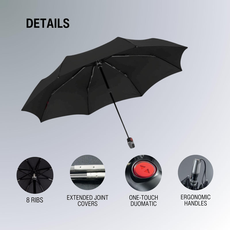 Knirps T.200 Duomatic Compact Rain Umbrella in Black/White Check – Wind Tunnel Tested to 93 mph, Aluminum Steel Fiberglass Frame, 38in Canopy, OEKO-TEX, High-Performance Automatic Travel Umbrellas