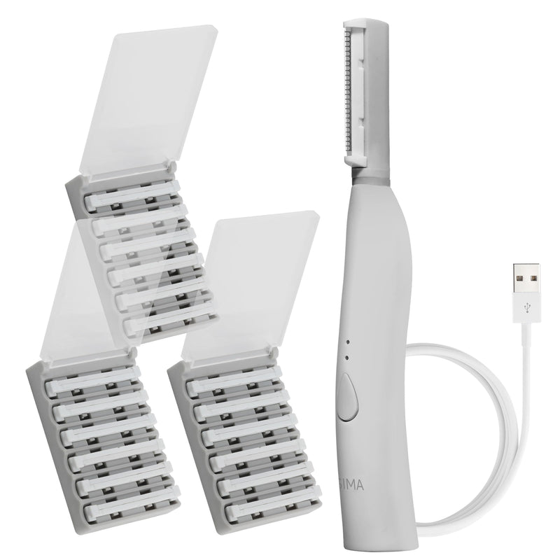 SPA SCIENCES - SIMA Patented Dermaplane Razor for Women Face – Painless 2-in-1 Facial Exfoliation & Peach Fuzz Hair Removal – Anti-Aging – 3 Speeds – Rechargeable – 19 Weeks Treatment White