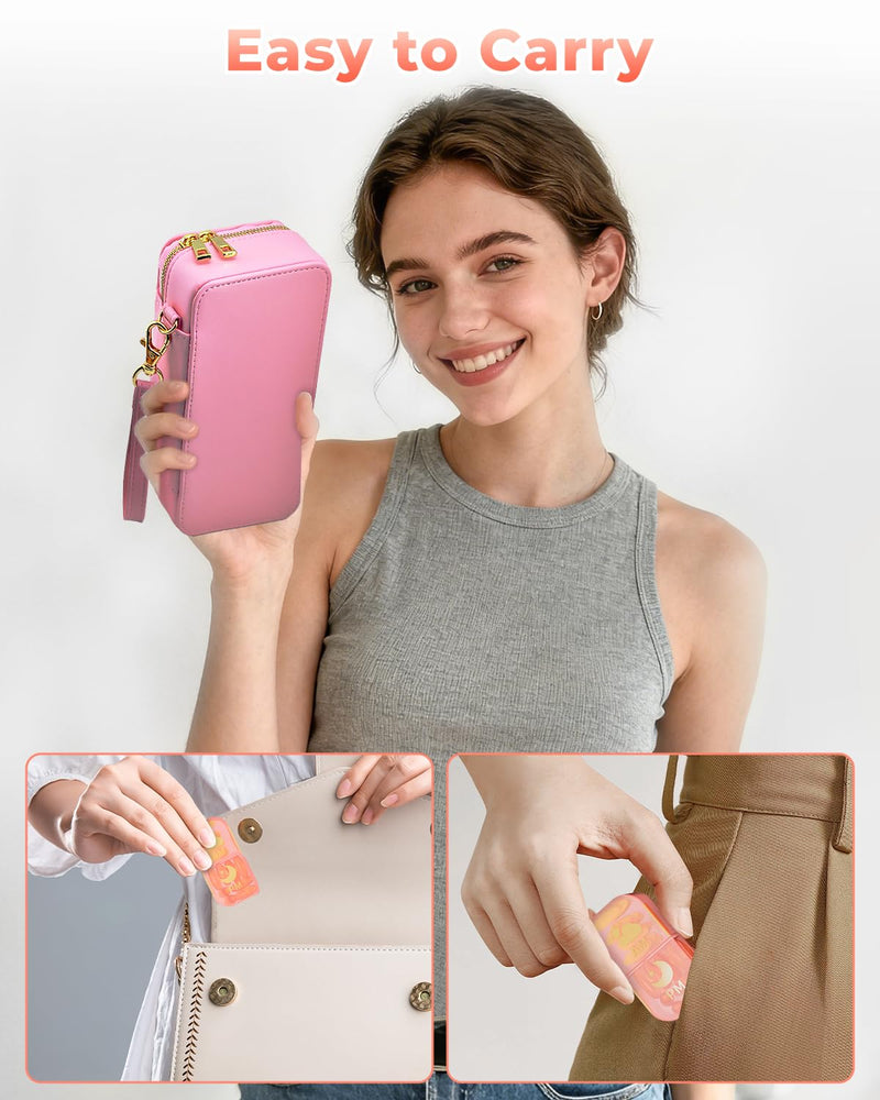Pill Organizer 2 Times a Day (AM PM), Weekly Pill Box with PU Leather Case, Stylish Portable Medicine Organizer for Purse, Vitamins & Supplements (Pink) Pink