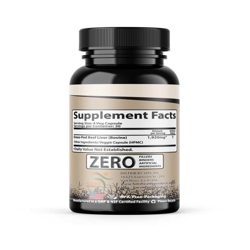 Grass Fed Desiccated Beef Liver Capsules (120 Pills, 480-500mg Each) - Natural Iron, Vitamin A, B12 for Energy - Humanely Pasture Raised Undefatted Without Hormones or Chemicals