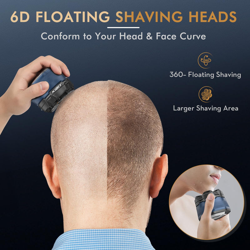 [Australia] - Men's Electric Bald Shaver, Kibiy Upgraded Head Shaver with Removable 6D Head, IPX7 Waterproof Head Shaver for Bald Heads with LED Display, Type-C Charging, Head Shaver for Bald Men with Non-Slip Design 