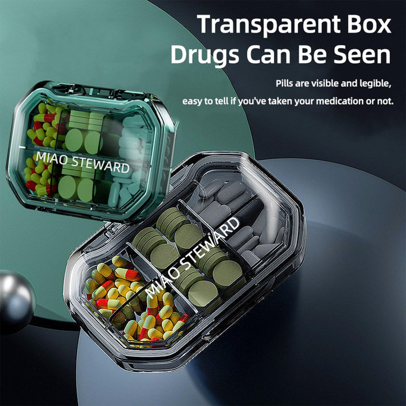 Portable Pill Organizer Waterproof Airtight BPA-Free Compact Easy-to-Carry Travel Daily Use On-The-Go Vitamins Supplements Medication Herb Pill Box Green Size 3.62×2.44×0.98 in