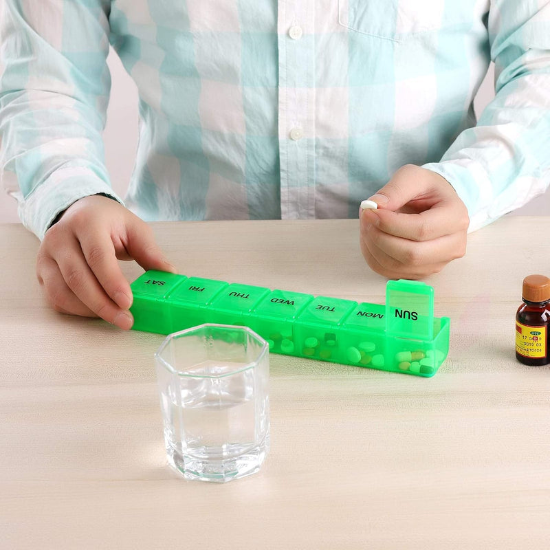 Pill Organizer 7-Day Weekly Pill Organizer | Portable Medicine, Daily Pill Cases for Pills/Vitamin/Fish Oil/Supplements 15cm-green