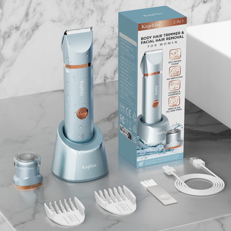 [Australia] - Bikini Trimmer for Women Pubic Hair 2 in 1 Eletctric Shaver for Women Rechargeable Eletctric Shaver for Women IPX7 Waterproof Bikini Trimmer for Armpit Arm Body Face (Blue) Blue 