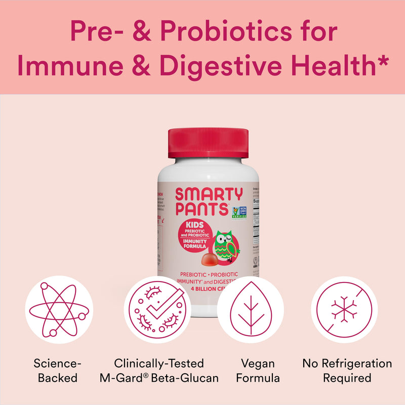 [Australia] - SmartyPants Kids Probiotic Immunity Gummies: Prebiotics & Probiotics for Digestive Health and Immune Support Supplement, Gluten Free, Vegan, Strawberry Crème Flavor, 60 Count (30 Day Supply) Kids Probiotic - Strawberry Crème 