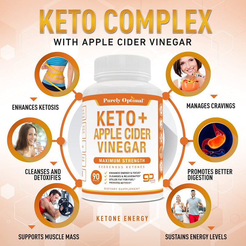 [Australia] - Purely Optimal Keto BHB + Apple Cider Vinegar Capsules with The Mother - Keto Diet Support, BHB Exogenous Ketones for Ketosis, Energy & Focus - Keto ACV Supplement for Women & Men - 90 capsules 