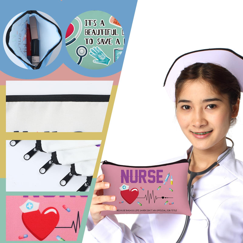 Irenare 30 Pcs Nurse Appreciation Week Gifts Nurse Survival Kit Canvas Makeup Bags Cosmetic Peace Love Nursing Travel Toiletry Case Earpiece Toiletry Zipper Pouch Bag Thank You Gift(Nurse Life)