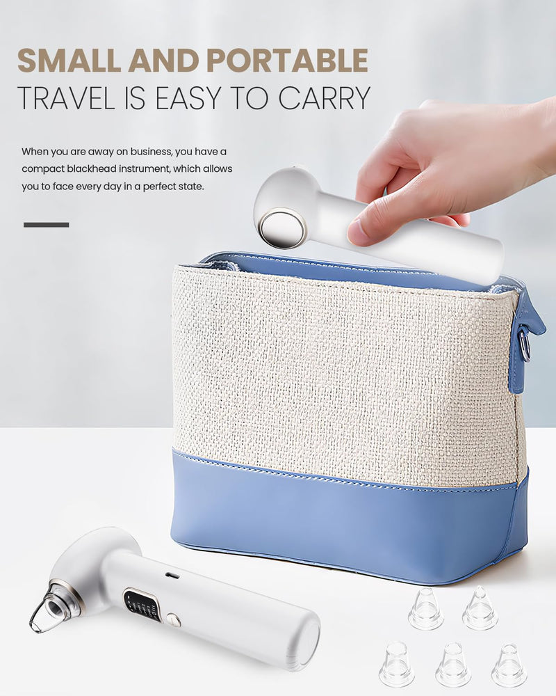 Pore Vacuum Blackhead Remover Kit - 5 Suction Heads & Extractor Tools, 3 Adjustable Suction Levels - Facial Pore Cleansing for Women&Men (White) White