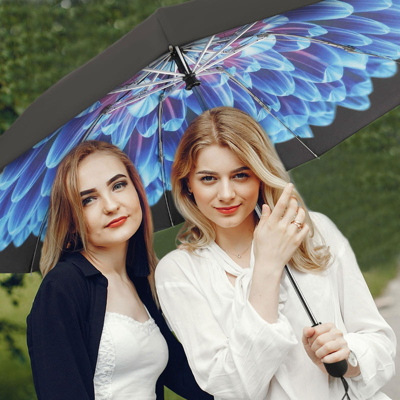 ZDSSM Umbrella Travel Large Windproof Inverted Umbrellas for Rain Portable Automatic Small Compact Reverse Folding Umbrellas for Women Men (Yellow Plaid & Blue Diamond)