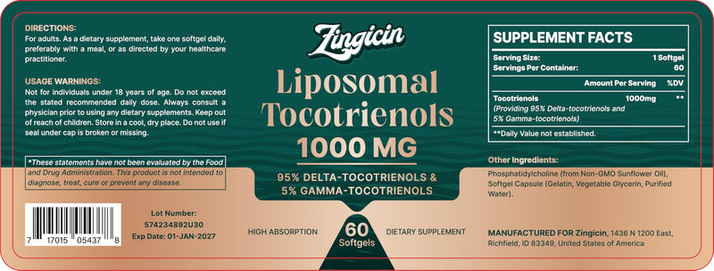 [Australia] - Vitamin E Tocotrienols - Liposomal Vitamin E Oil 1000mg, Highly Absorbable Delta Tocotrienol and Gamma Tocotrienol, 60 Softgels 60 Count (Pack of 1) 
