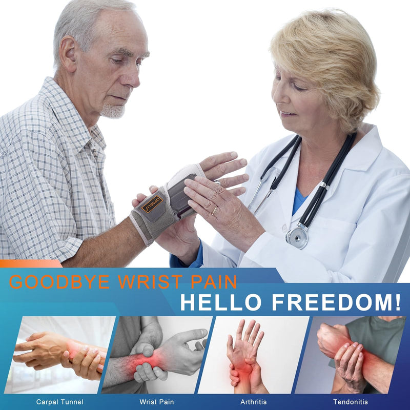 Wrist Brace for Carpal Tunnel, Adjustable Night Wrist Support Brace with Splints Right Hand, Hand Support for Arthritis, Tendonitis, Sprain, Injuries, Wrist Pain, Men Women, Medium/Large Right Hand-Grey