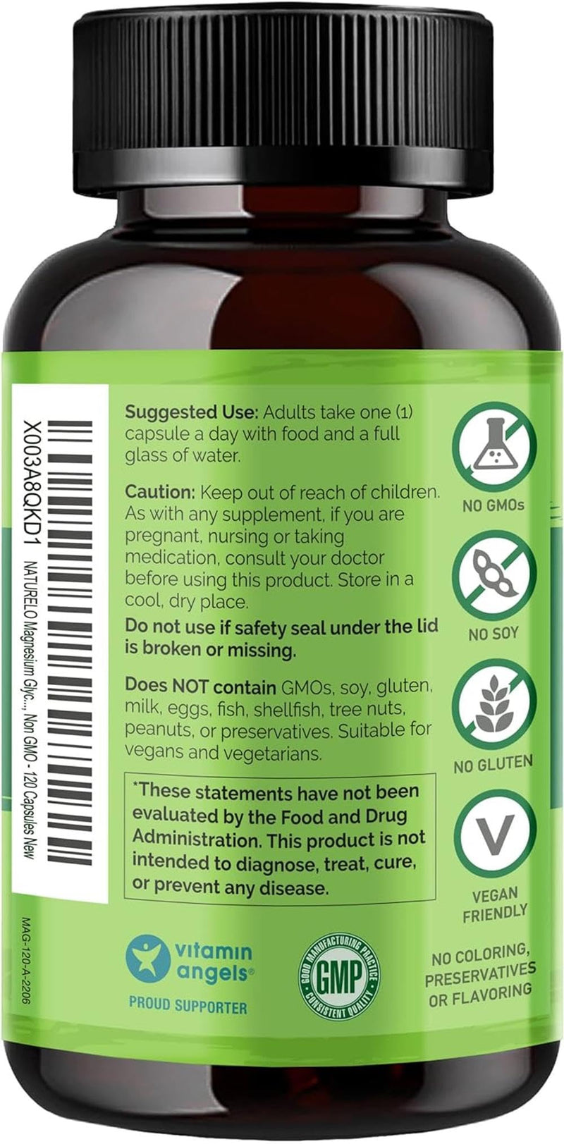 NATURELO Magnesium Glycinate Chelate Complex - 200 mg Magnesium with Whole Food Extracts to Support Energy, Nerves & Healthy Bones – 120 Vegan Capsules | 4 Month Supply 120 count (Pack of 1)