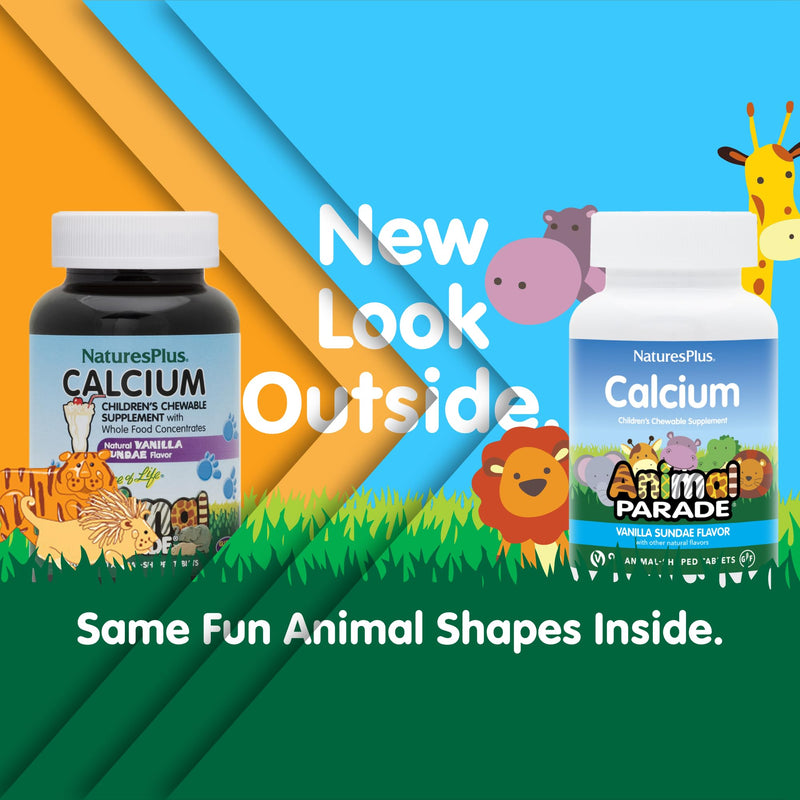 [Australia] - NaturesPlus Animal Parade Calcium, Vanilla Sundae Flavor - 90 Animal-Shaped Chewable Tablets - Promotes Healthy Bones - Vegan, Gluten Free - 90 Total Servings 1 