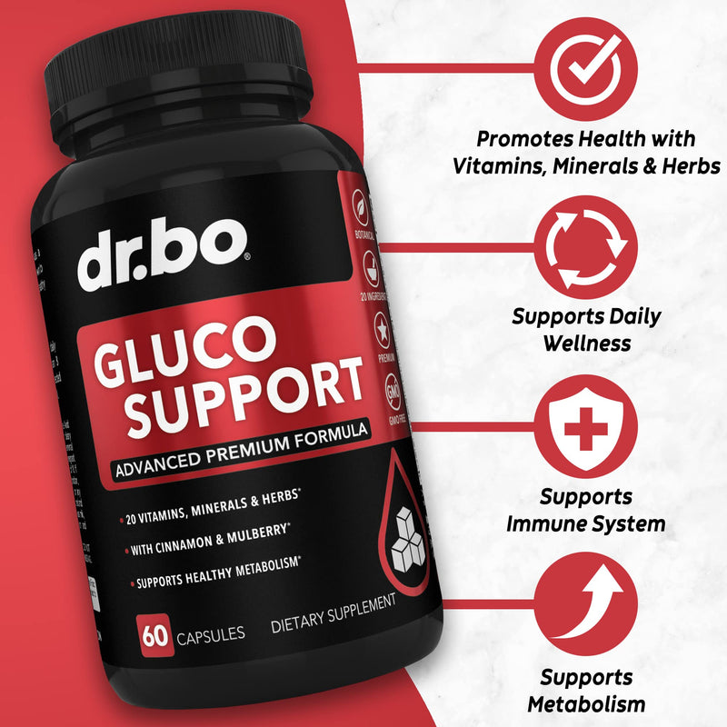 [Australia] - Gluco Support Supplement Capsules - Boost Metabolism Supplements, Vitamin Herbal Formula Pill - Ultra Balance Optimizer Vitamins, Chromium, Cinnamon, Bitter Melon Leaf, Gymnema, Vanadium - 60 Pills 