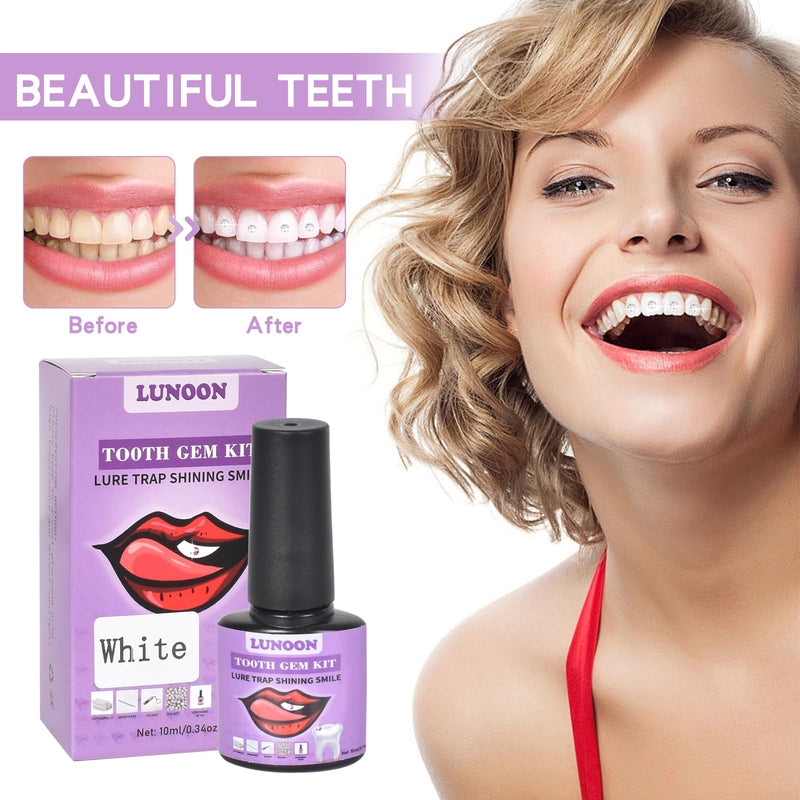 [Australia] - Tooth Jewelery Set DIY Tooth Gemstone Kit with Glue Tartar Jewelery Kit Tooth Jewelery Decoration Set, Tartar Jewelery Tooth Crystal Kit, for Reflective Tooth Decoration (White) White 