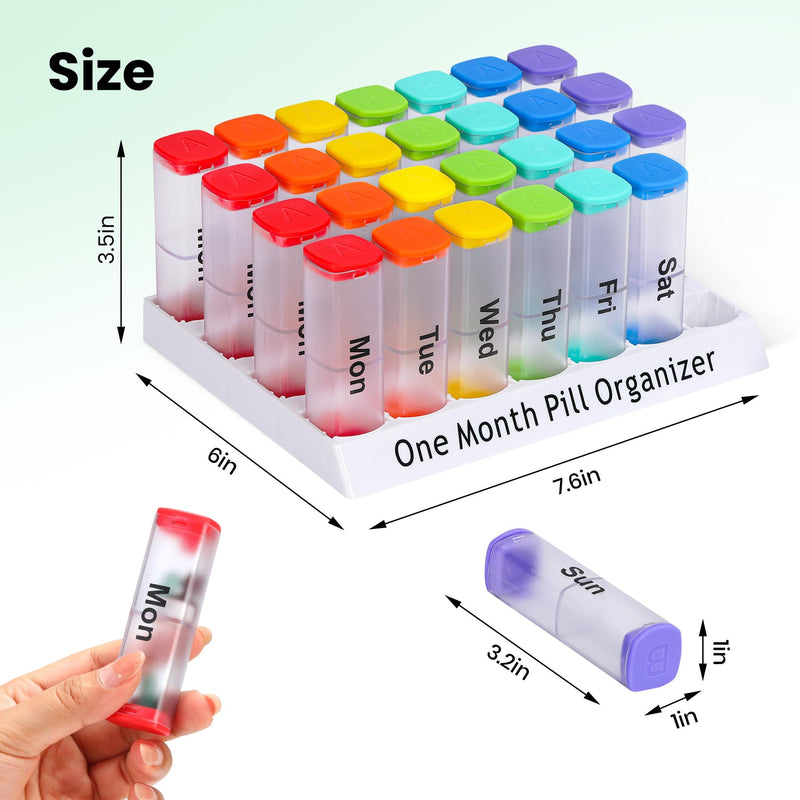 CAidRE 28 Day Pill Box, Clear Extra Large Vitamin Dispenser AM PM | 4 Week Transparent Medication Organizer, Moisture Proof Travel Pods Twice Daily, Instantly Track Your Supplements Clear1 monthly pill oeganizer