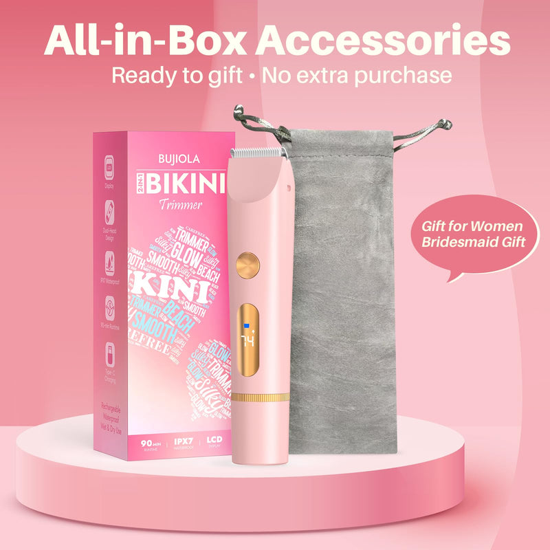 [Australia] - 2025 Upgraded Bikini Trimmer for Women, Dual-Head Shaver with LCD Display, Ceramic-Blade Pubic Hair Trimmer, IPX7 Waterproof Wet & Dry Shower Shaver, Travel-Ready Gift Pouch (Light Pink) Light Pink 