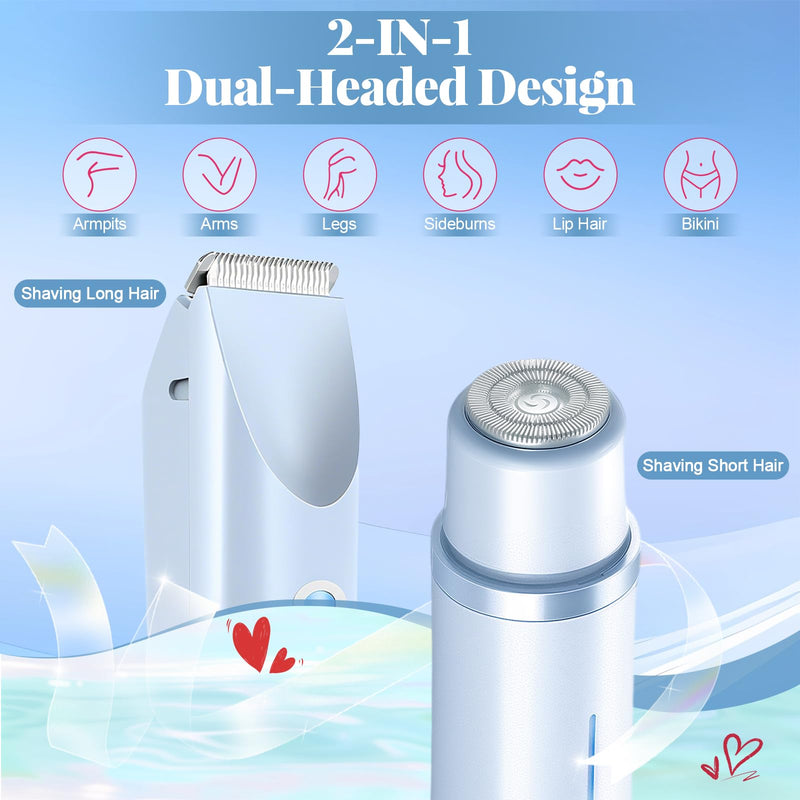 [Australia] - Bikini Trimmer for Women, 2 in 1 Dual Head Painless Electric Razors for Women, Bikini Shaver, Wet and Dry Waterproof Womens Shaver for Face, Legs, Underarm (Blue) Blue 