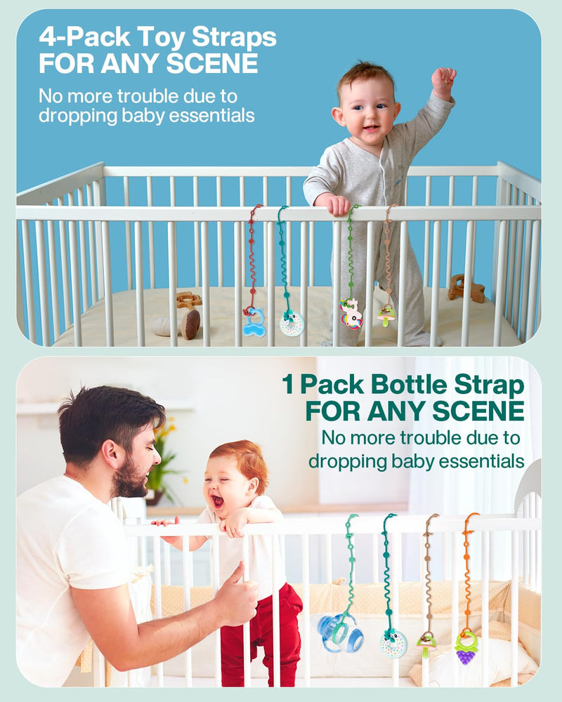 [Australia] - Toy Straps for Baby, 5pcs Adjustable Toy Holder for Stroller Accessories, Silicone Baby Tether Pacifier Clip, No Throw Baby Travel Essential Leash for High Chair, Car Seat, Sippy Cups 5-pack 