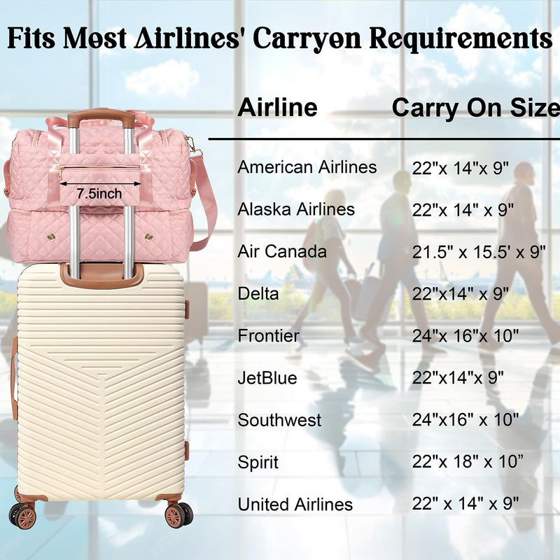 Personalized Initial Travel Bag, Quilted Duffle Bag, Weekender Bag for Women with Cosmetic Bag, Gym Bag with Shoe Compartment, Carry on Overnight Bag, Hospital Bag for Labor Delivery (Pink, J) Pink