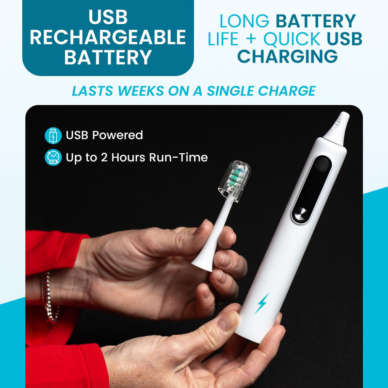 Electric Toothbrush with Tynex Bristles - Rechargeable Toothbrush with 30-Second Reminder & 2-Minute Smart Timer - IPX7 Waterproof Sonic Tooth Brush Includes 2 Tooth Brush Heads