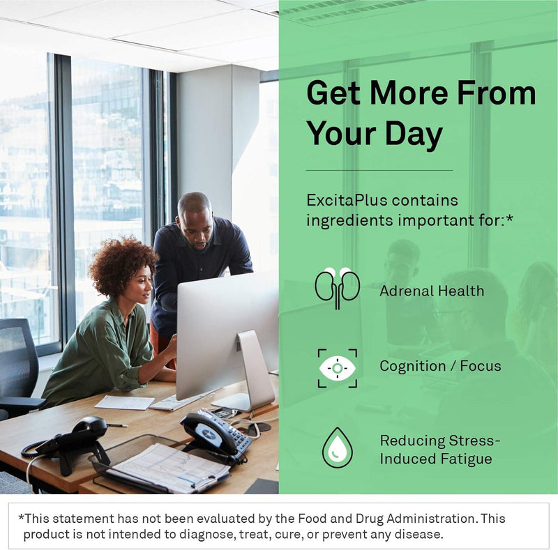 [Australia] - NeuroScience Adrenal Support Supplements for Men & Women - ExcitaPlus - Extra Strength Rhodiola & L Tyrosine Supplement - Help Reduce Fatigue & Encourage Healthy Cortisol (60 Capsules) 60 Count (Pack of 1) 