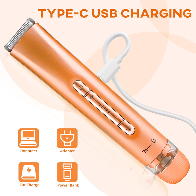 Bikini Trimmer for Women,Dual Head Shaver, IPX7 Waterproof, Compact Travel Design Bikini Shaver for Public Hair, Facial and Body(Orange) Orange