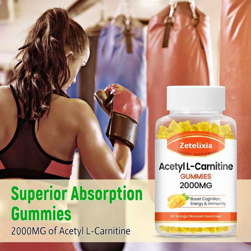 [Australia] - 2 Pack Acetyl L-Carnitine Gummies 2000mg, L-Carnitine Supplement for Promote Fatty Acids Oxidation, Nutrition Supplement for Boost Energy, Immunity & Metabolism, Mango Flavor, 120 Count 60 Count (Pack of 2) 