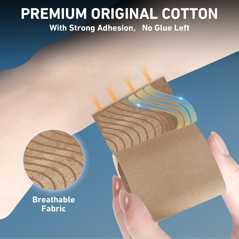 [Australia] - Kinesiology Tape for Ankle, KTQUICK 12 Count Ankle Tape Precut, Original Cotton Waterproof & Breathable, Enhance Elastic Kinesiology Athletic Tape for Ankle Support and Muscle to More Sports (Beige) Beige 