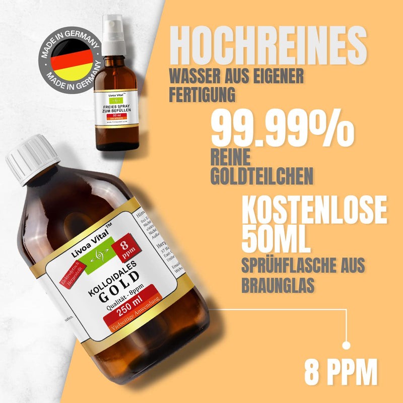 [Australia] - Colloidal gold 8ppm/250ml - with free spray spray bottle - best quality thanks to special process - highest possible purity level of 99.99% 250 ml (pack of 1) 