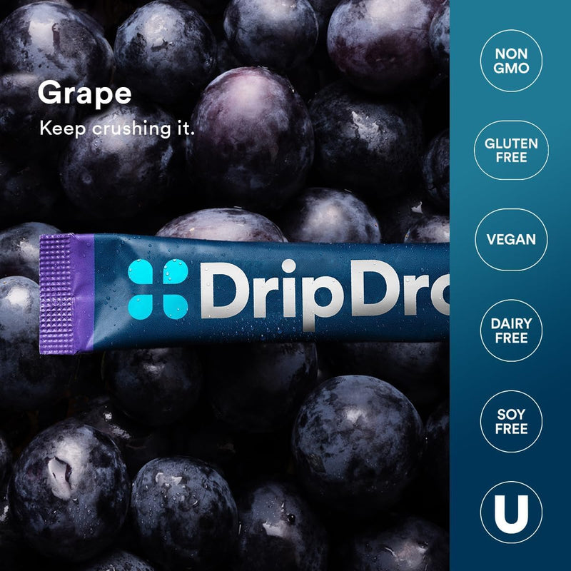 DripDrop Hydration Grape Electrolyte Packets, Powder Drink Mix, 32 Count | Grape; 3X Electrolytes; Potassium, Magnesium, Zinc, Vitamin C; Single Serve; Portable; Daily Use, Workouts, Travel