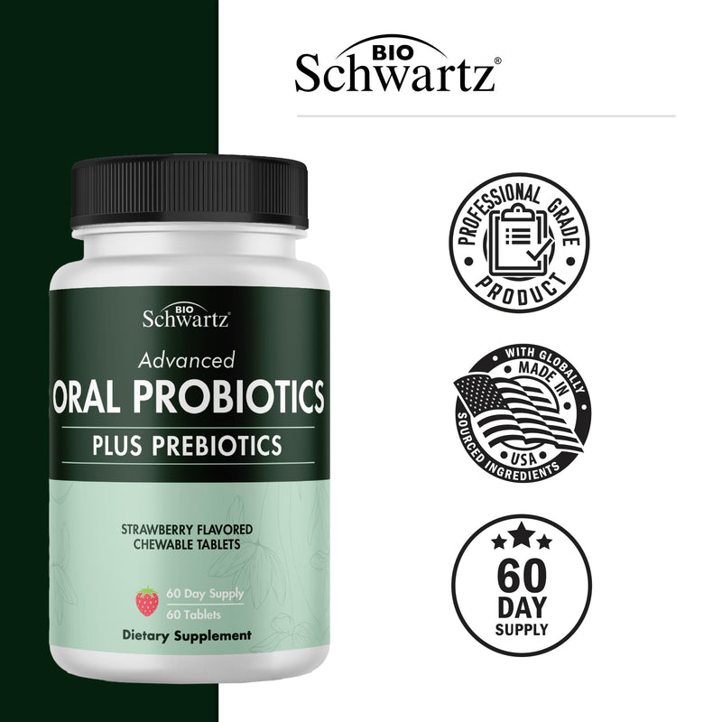 [Australia] - Oral Probiotics Supplement with Prebiotics - Supports Healthy Teeth Gums Mouth and Fresh Odorless Breath for Adults - Strawberry Flavored Chewable Dental Probiotic (60 Tablets, 60 Day Supply) 