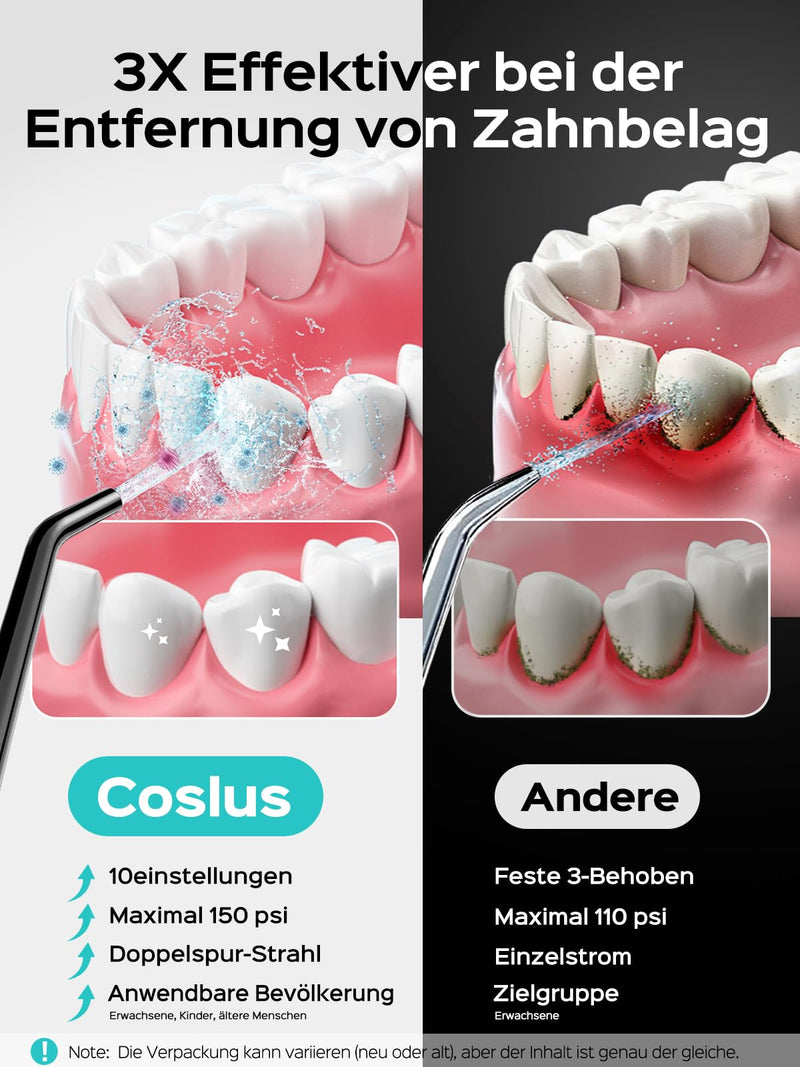 [Australia] - Oral Irrigator Wireless 2025 Upgraded COSLUS Electric Tooth Cleaner: 10 Levels Gentle Control & 300ML Water Tank Portable Rechargeable Dental Irrigator Teeth Flosser Waterproof Oral Irrigator Test Winner Black 