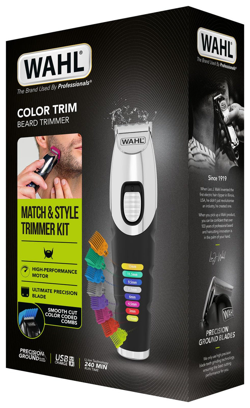 [Australia] - Wahl Color Trim Beard Trimmer, Innovative Color Coded Guide Combs, 240 Minutes Operating Time, USB Charger, Ideal for Gym and Travel, Precision Ground Blades Color Trim - Beard Trimmer 