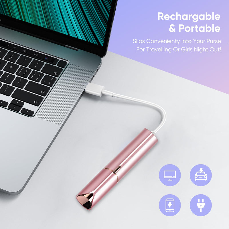 [Australia] - Facial Hair Removal for Women- as Seen on TV Painless Face Shaver -Painless Womens Facial Hair Remover with 2 Replacement Heads, Lipstick-Sized, USB Rechargeable（Rose Gold） rose-gold 