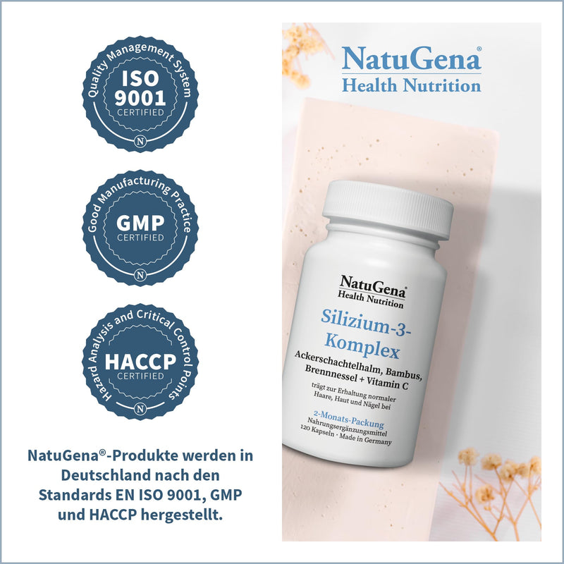 [Australia] - NatuGena Silicon 3 Complex Field Horsetail/Bamboo/Stinging Nettle + Vitamin C / 120 Capsules HPMC 0 (60 Day Pack) 