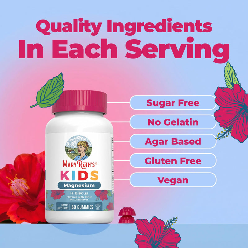 MaryRuth's Kids Magnesium Gummies, 50mg Magnesium Citrate for Kids 4+, 60ct | Bone Health, Calcium Absorption, Essential Mineral, Vegan, CLP Certified, Sugar Free, 60 Count