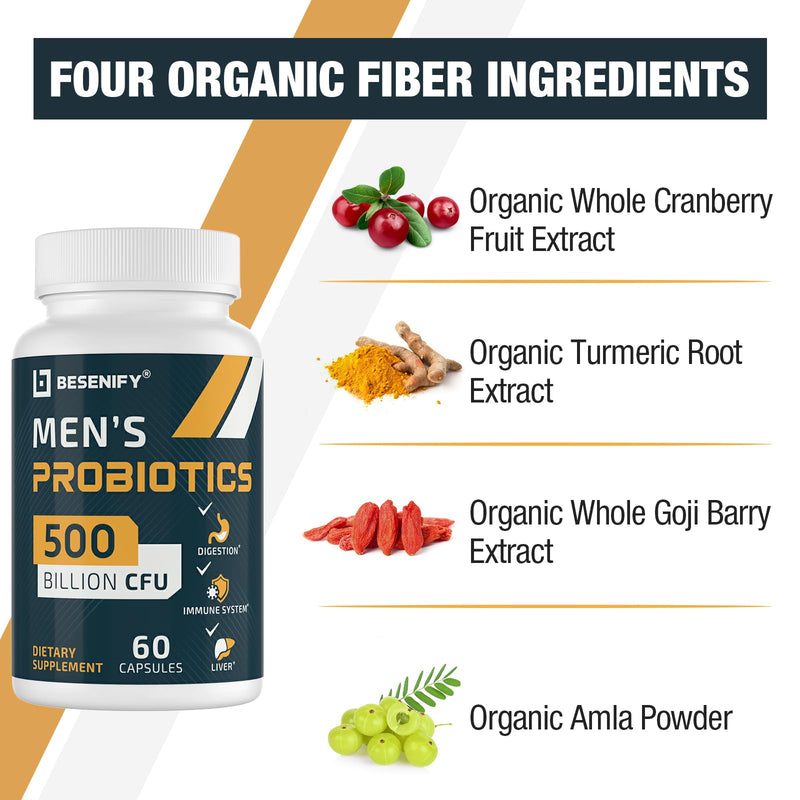 [Australia] - Probiotics for Men, 500 Billion CFUs & 12 Strains, Probiotics for Digestive Health, Men's Probiotic with Turmeric, Cranberry, Goji, for Overall Digestive, Immune Health, Gut & Bloating, 30-Days Supply 60 Count (Pack of 1) 