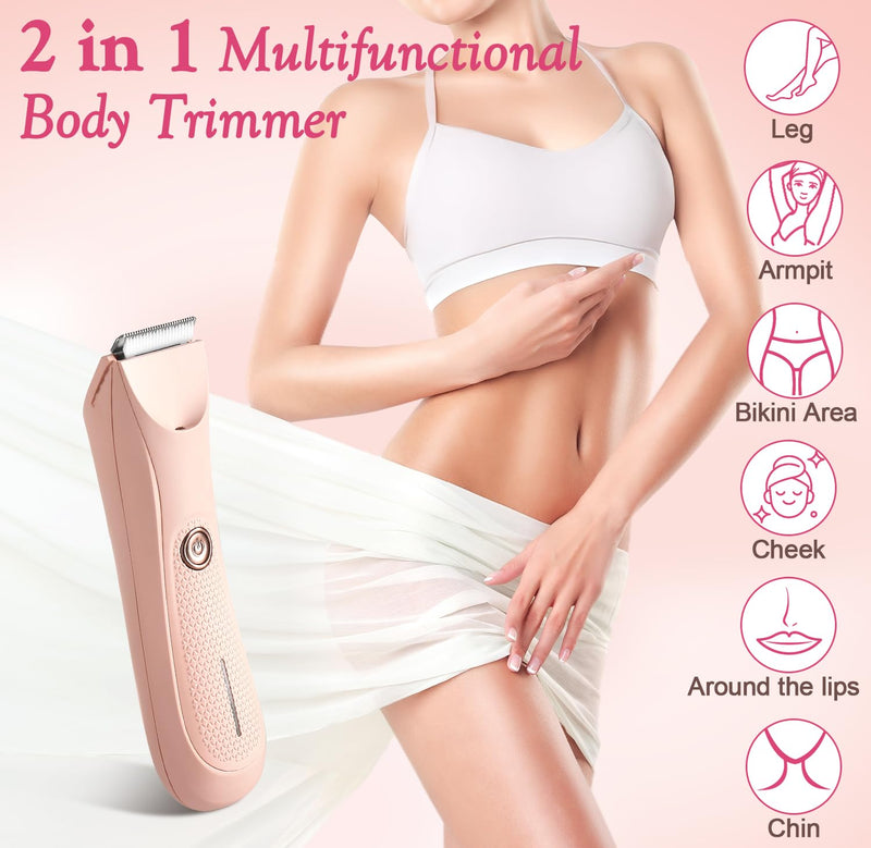 [Australia] - Riokko Bikini Trimmer for Women with LED Light and IPX7 Waterproof Dual Charging, Skin-Safe Cordless Pubic Hair Shaver with Battery Indicator Pink 