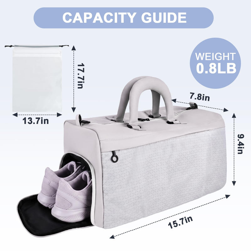 Gym Bag for Women, Travel Duffel Bag Carry on Weekender Bag | 20L, 2 Waterproof Bag, Water Resistant, Light Weight, Shoe Compartment, Washable, For Travel, Overnight, Yoga, Beach