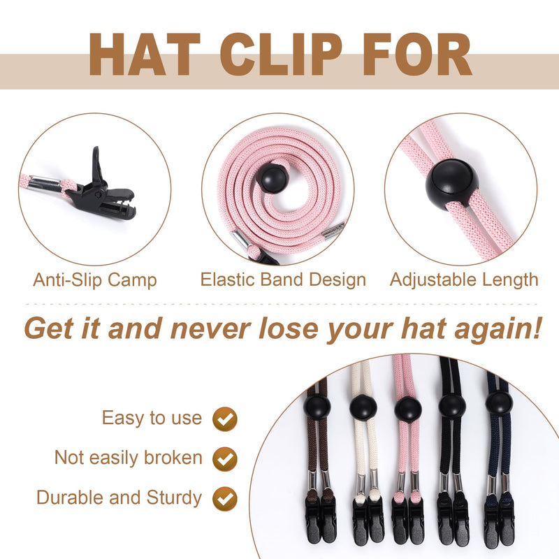[Australia] - Sucrain 5 Pieces Adjustable Hat Strap Clips Hat Chin Cord for Golfing, Fishing, Boating New 