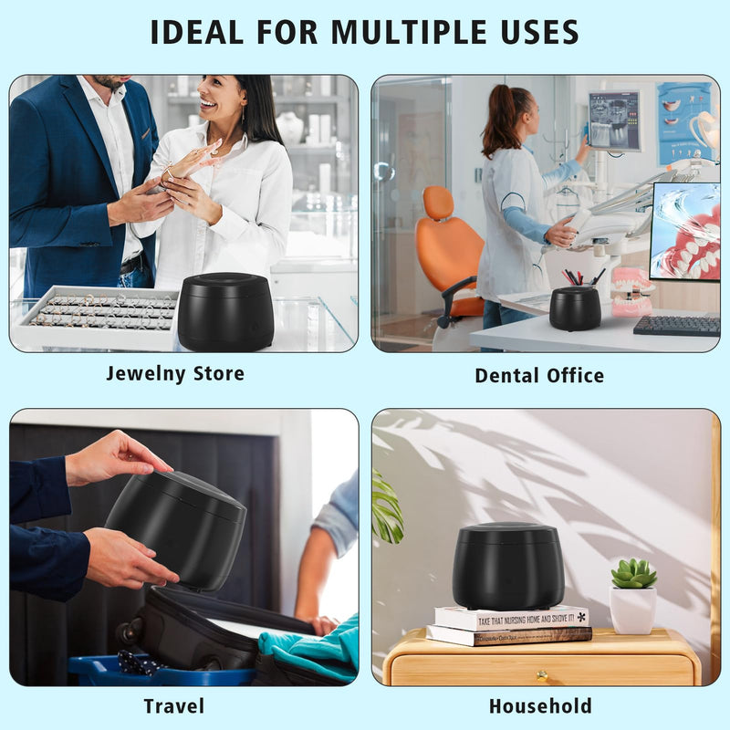 [Australia] - Ultrasonic Retainer Cleaner, 43kHz Ultrasonic Denture Cleaner Jewelry Cleaning Machine Eyeglass Cleaner for Watches Dentures Ring Razor Makeup Brush Black 